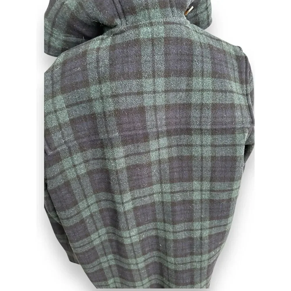 J. Crew Plaid Wool Peacoat Toggle Hooded Coat Green Blue Women's Size Large - Picture 5 of 6